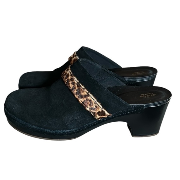 Crocs Sarah Triple Crocs Comfort Suede Clog Mules with Leopard Trim Size 10 - Picture 4 of 11